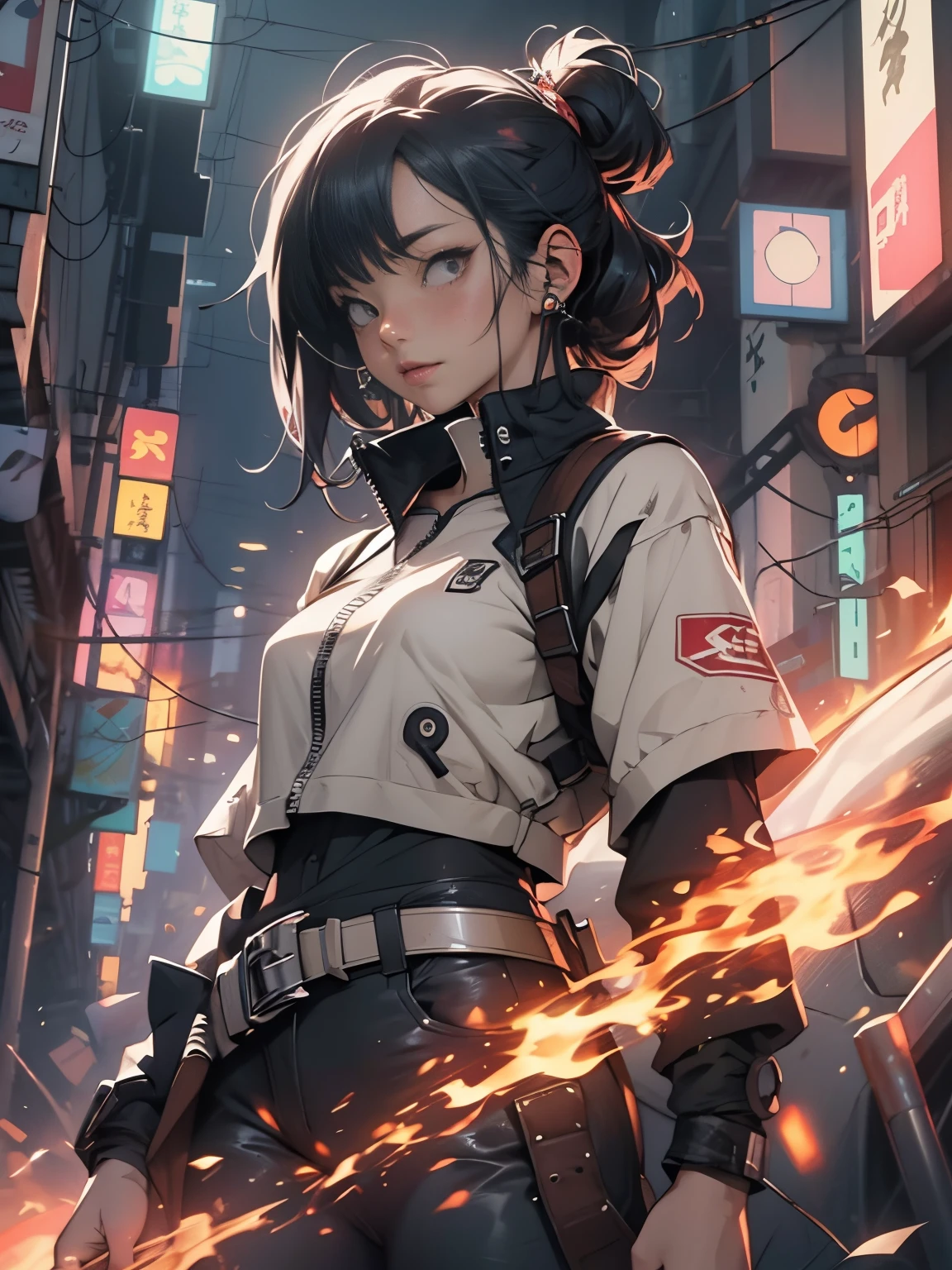 masterpiece, highly detailed, high quality, haruno sakura from Naruto shippuden , cyberpunk, sci-fi, illustration, cinematic lighting,