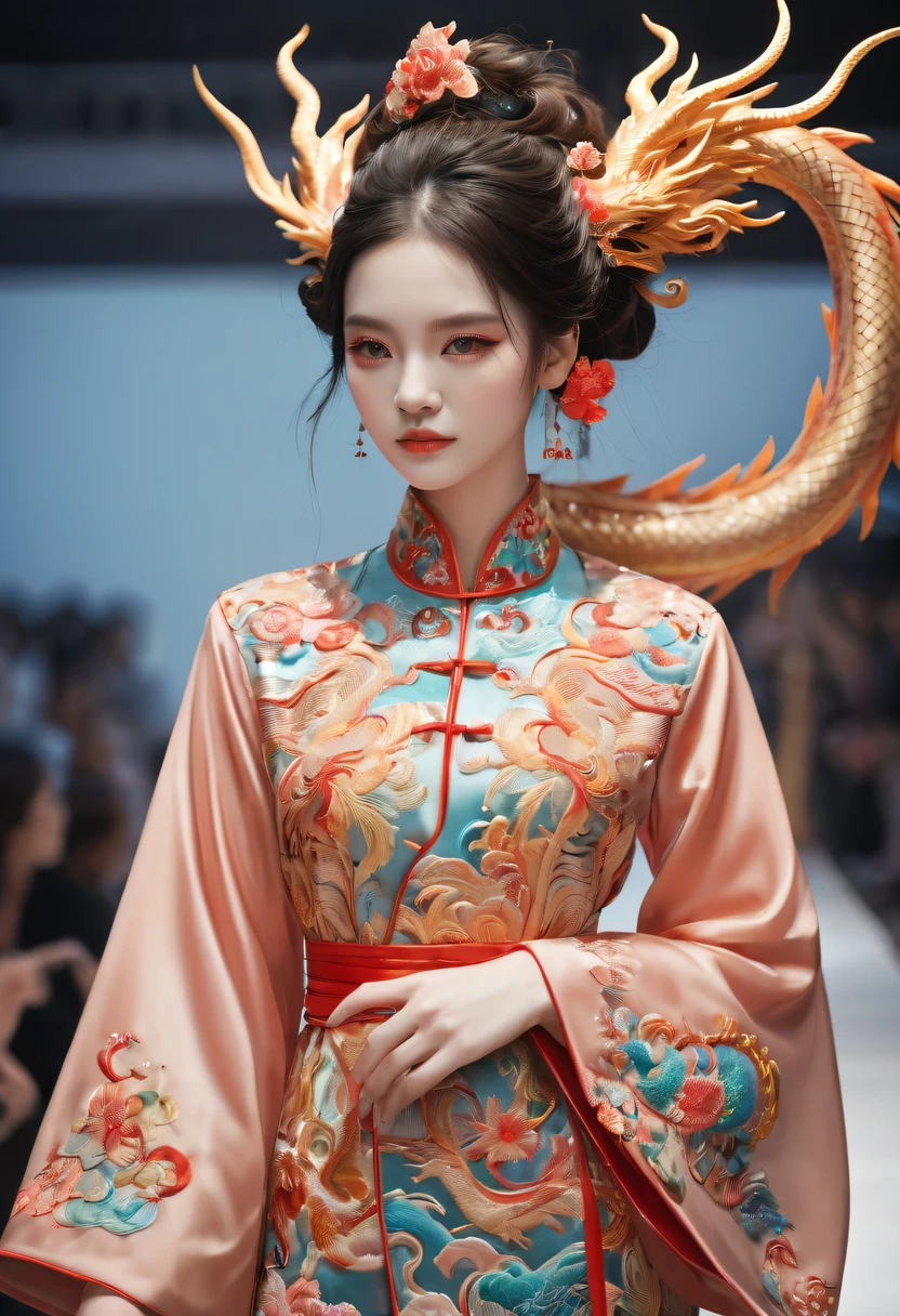 Embroidered robes,dragon embroidery,Chinese clothing design,catwalks,