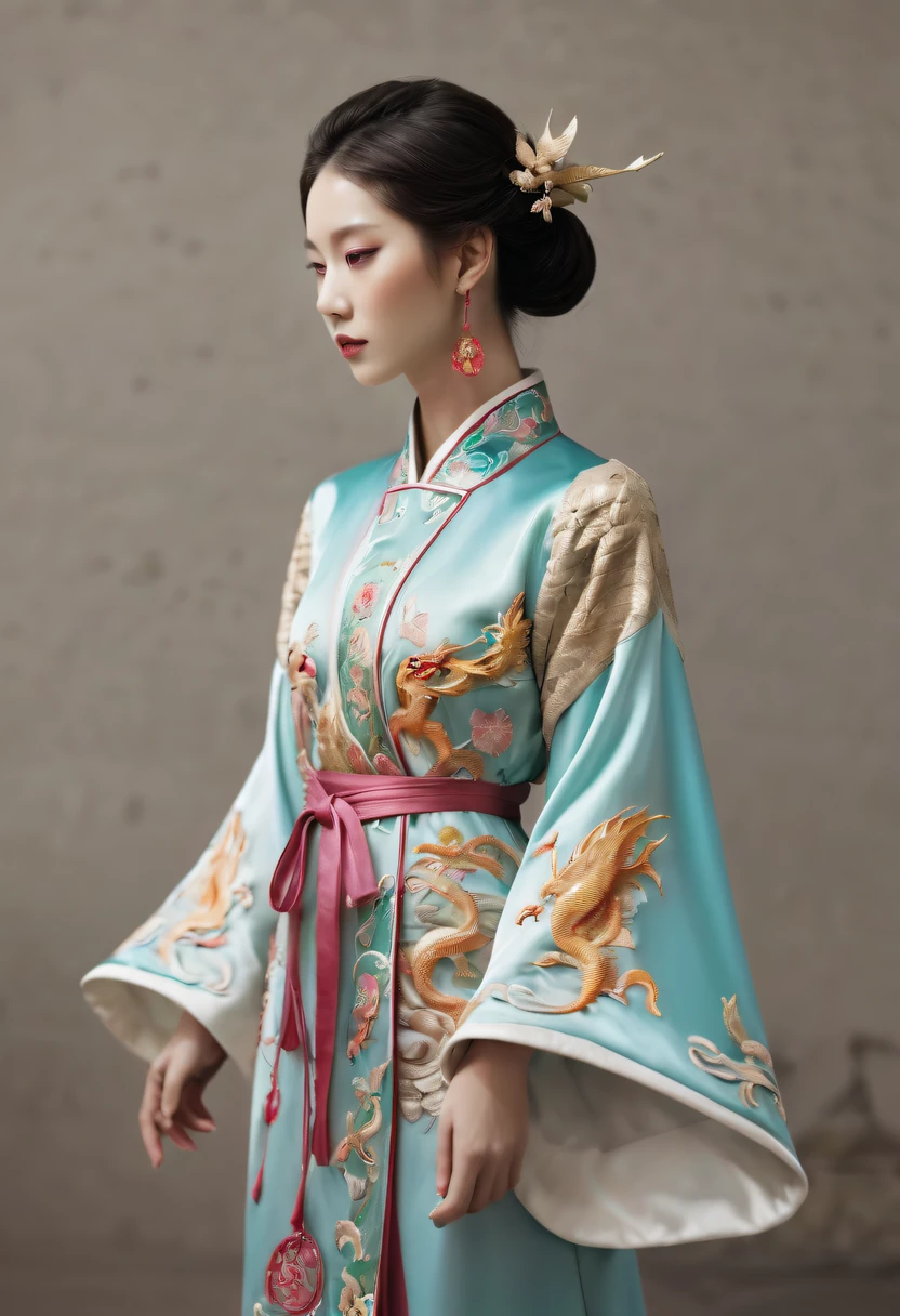 Embroidered robes，dragon embroidery，Chinese clothing design，Silk fabric，catwalks，