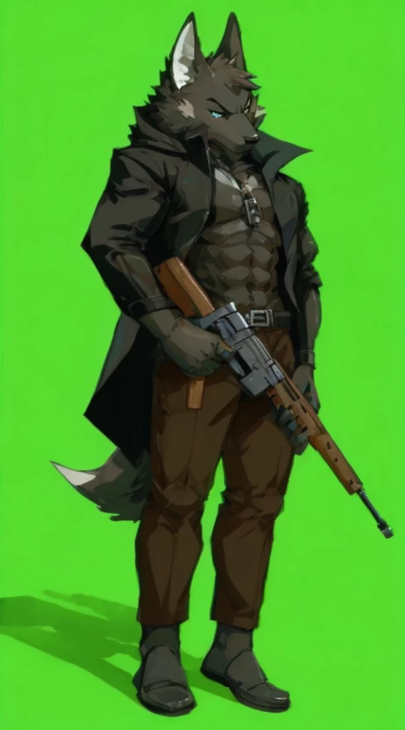 No shoes. Black paws (detailed). Two hands holding assault rifle (detailed). Two hands (detailed). High quality, hd, 4k