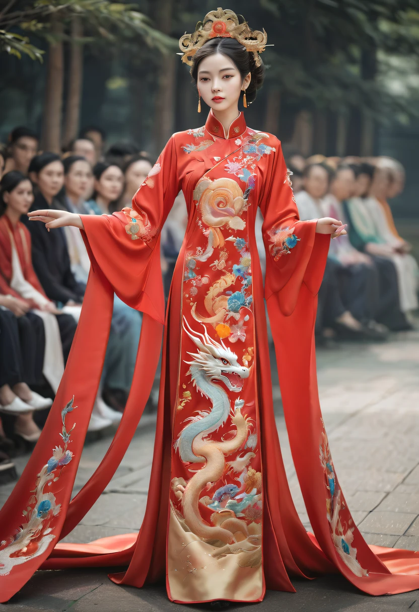 Embroidered robes，dragon embroidery，Chinese clothing design，Silk fabric，catwalks，A queen