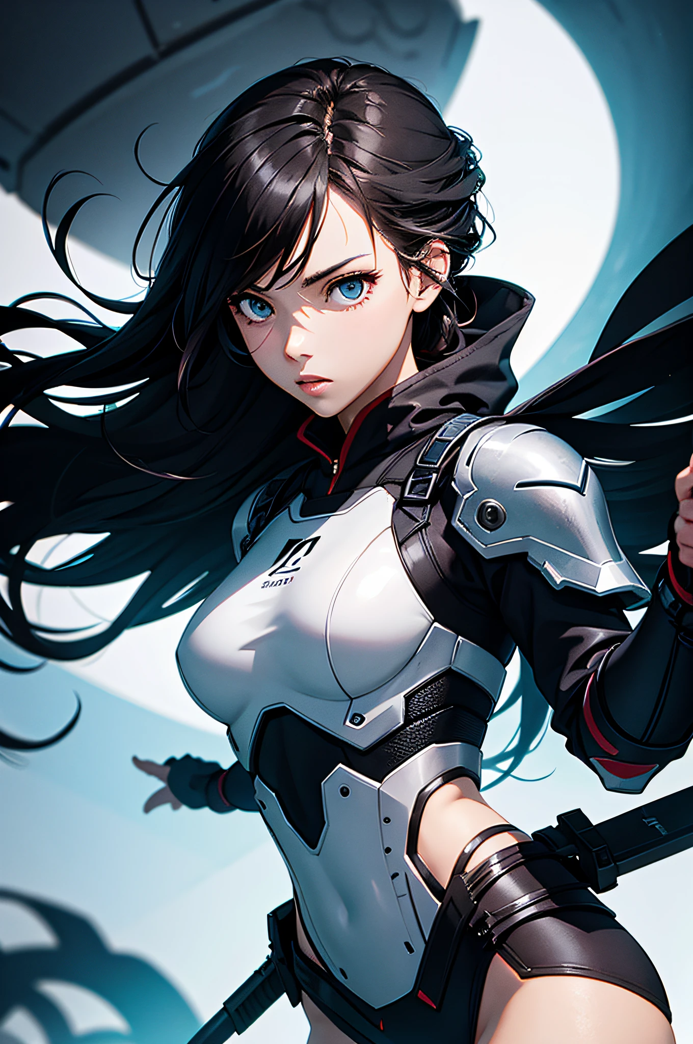 splatter paint style, yoji shinkawa art style, female ninja wearing light clothing and light armor floating in the air with spectral limbs
