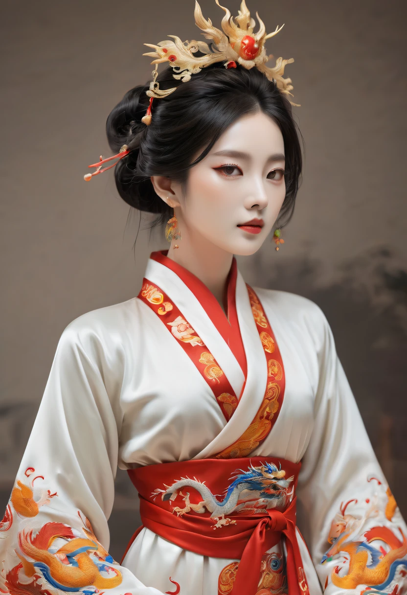 Embroidered robes,dragon embroidery,Chinese clothing design,Silk fabric,Symmetrical style,Full body queen