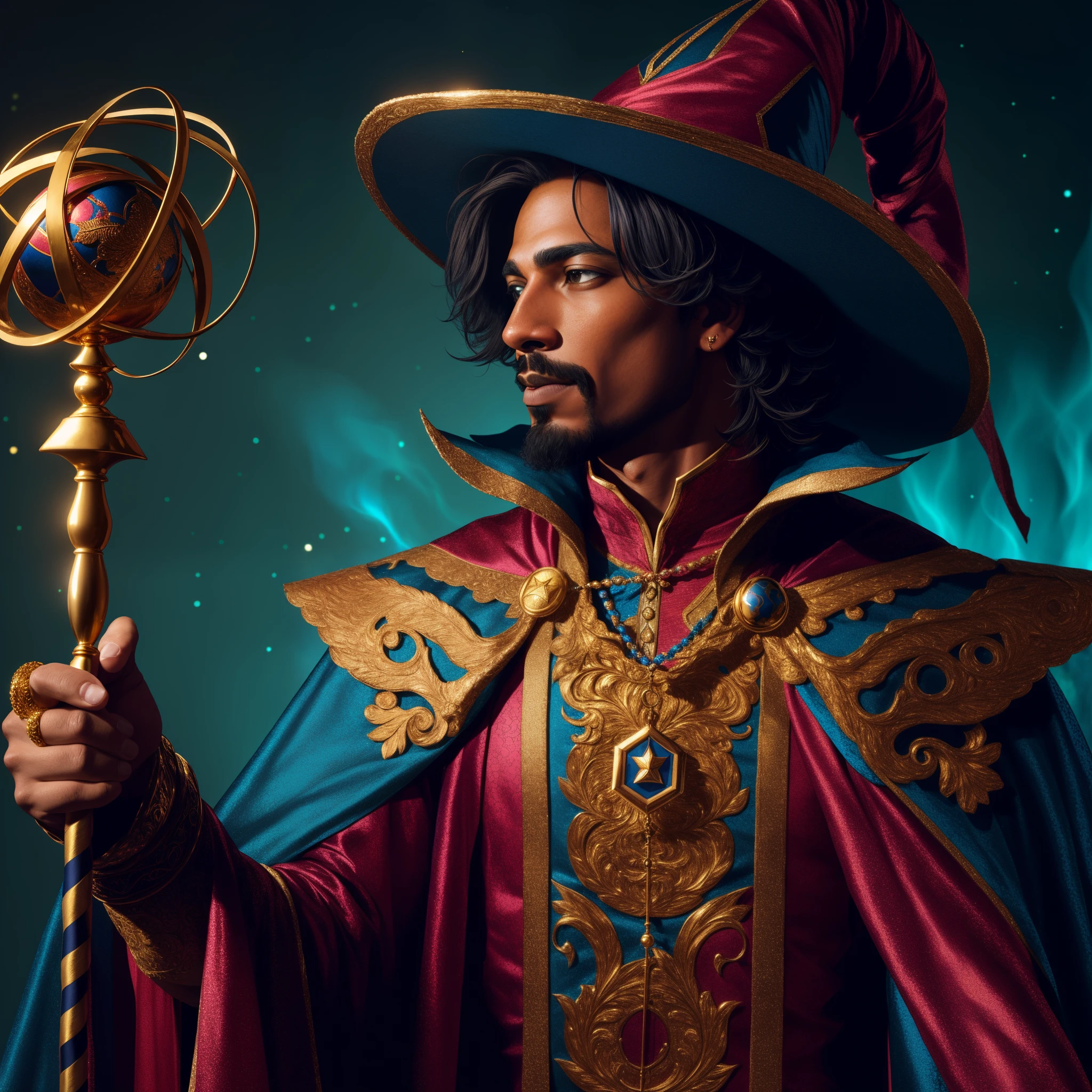 Arafed man in a wizard costume holding a golden ball, Close-up portrait of a magician, portrait of a mage, male wizard, The Mysterious Wizard, Casting a spell, Portrait of a Wizard, fantasy mage, Wizard's Hat Cinematic Lighting, evil male sorcerer, Snoop Dogg - magician, spell casting wizard, fantasy character photo, wizard casting a spell