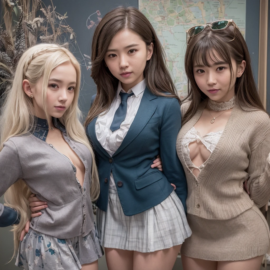 {{,Caucasians}}, looking at viewert, hazel eyes, The is very detailed, medium, brown hair, aerodrome, Stewardeslue blazer, tiese, blue skirtidskirt, pencil skirtlue high heels, cheerfulnesest quality at best, high qulity, extremely detailed anime screencap, {{{crowed, multipel Girls, thousands of sisterillions of sisterillions of sisters, clone, Doppelganger, Match outfitatching hairstyle}}}}, full bodyesbian