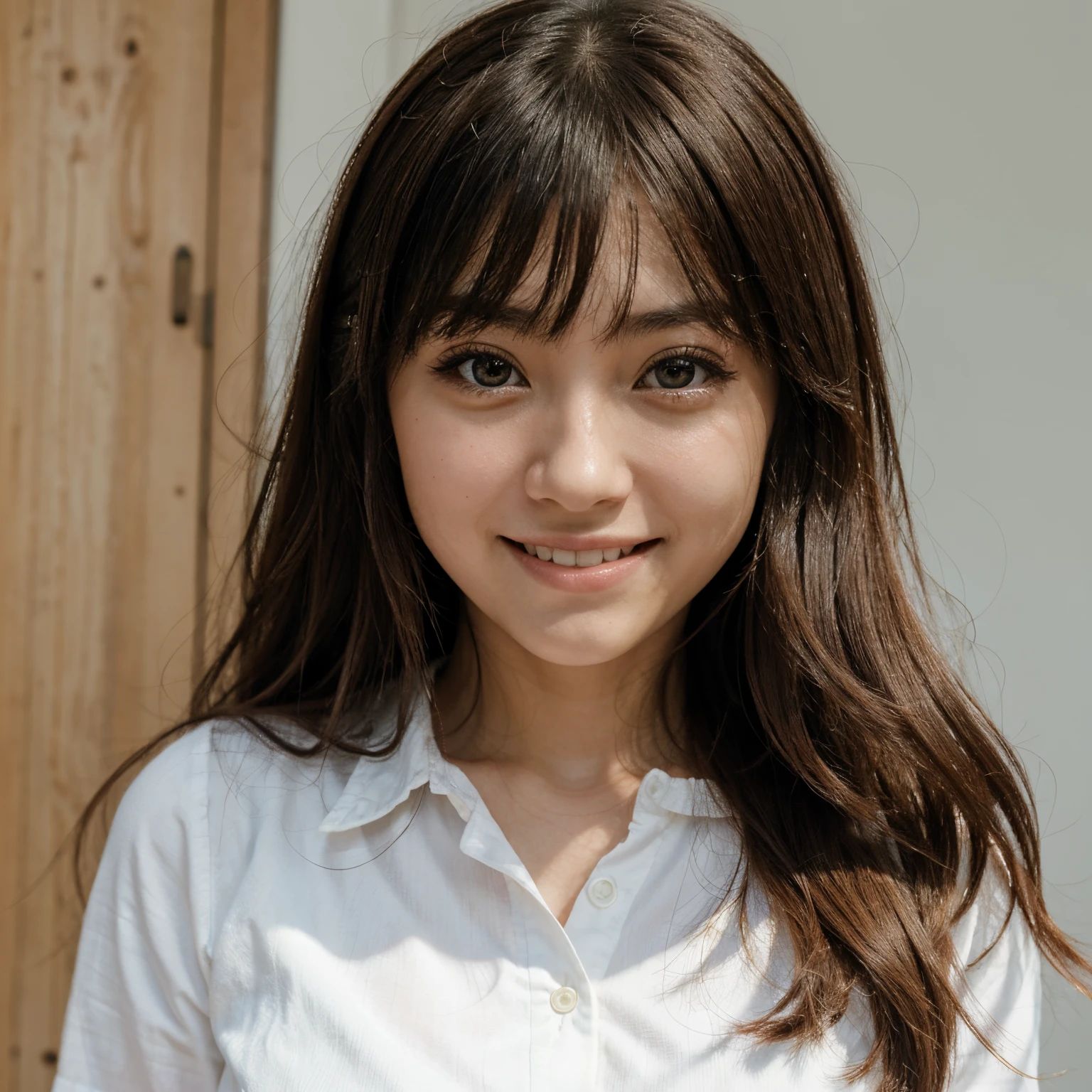 Fresh girl,jpn,Air bangs,Long hair,Big eyes,Smiling,simplicity,The large,Thin waist,Clear face