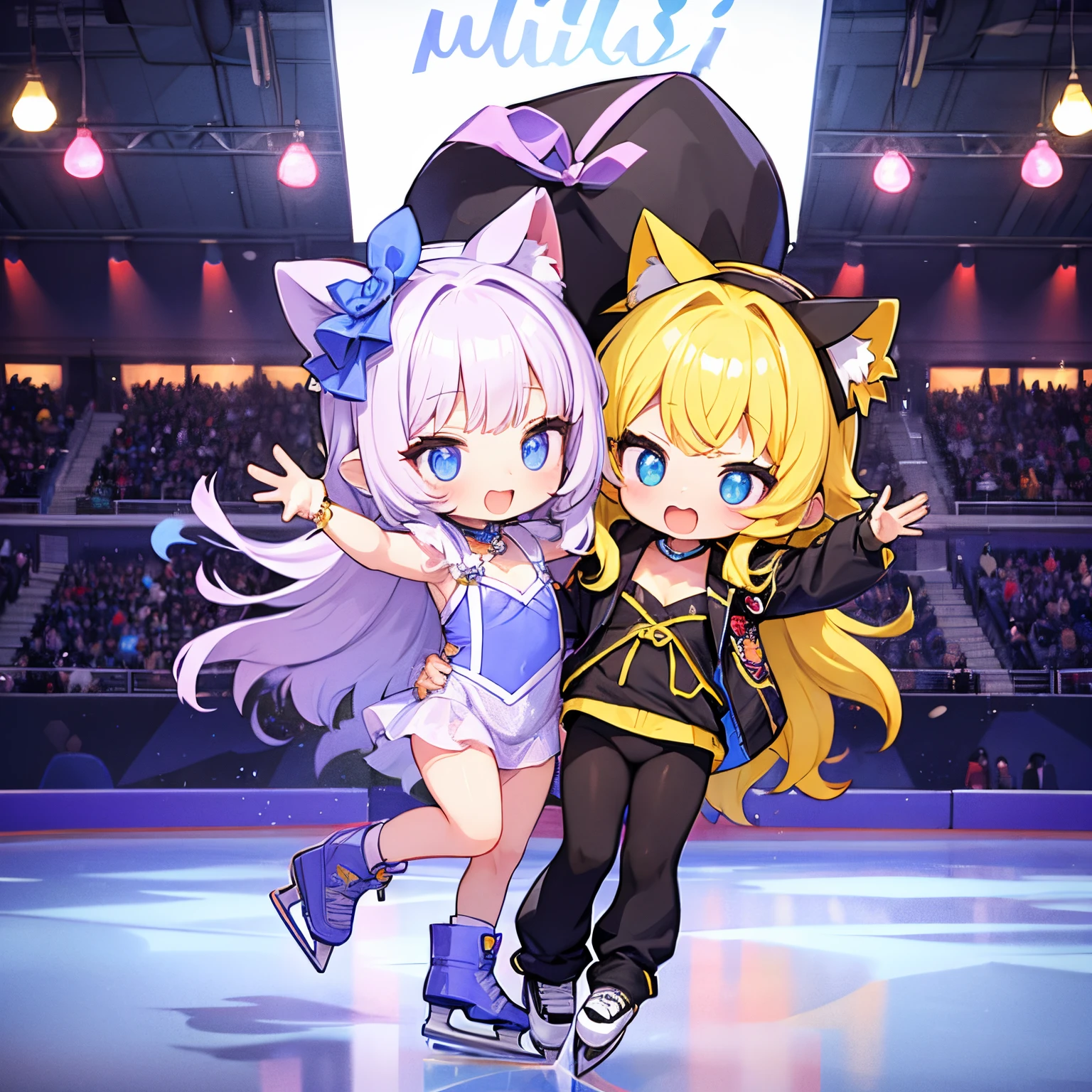 masterpiece,cute girl and kitten,ice skating,Ice rink,Figure skating costumes,Ice rink,sexypose