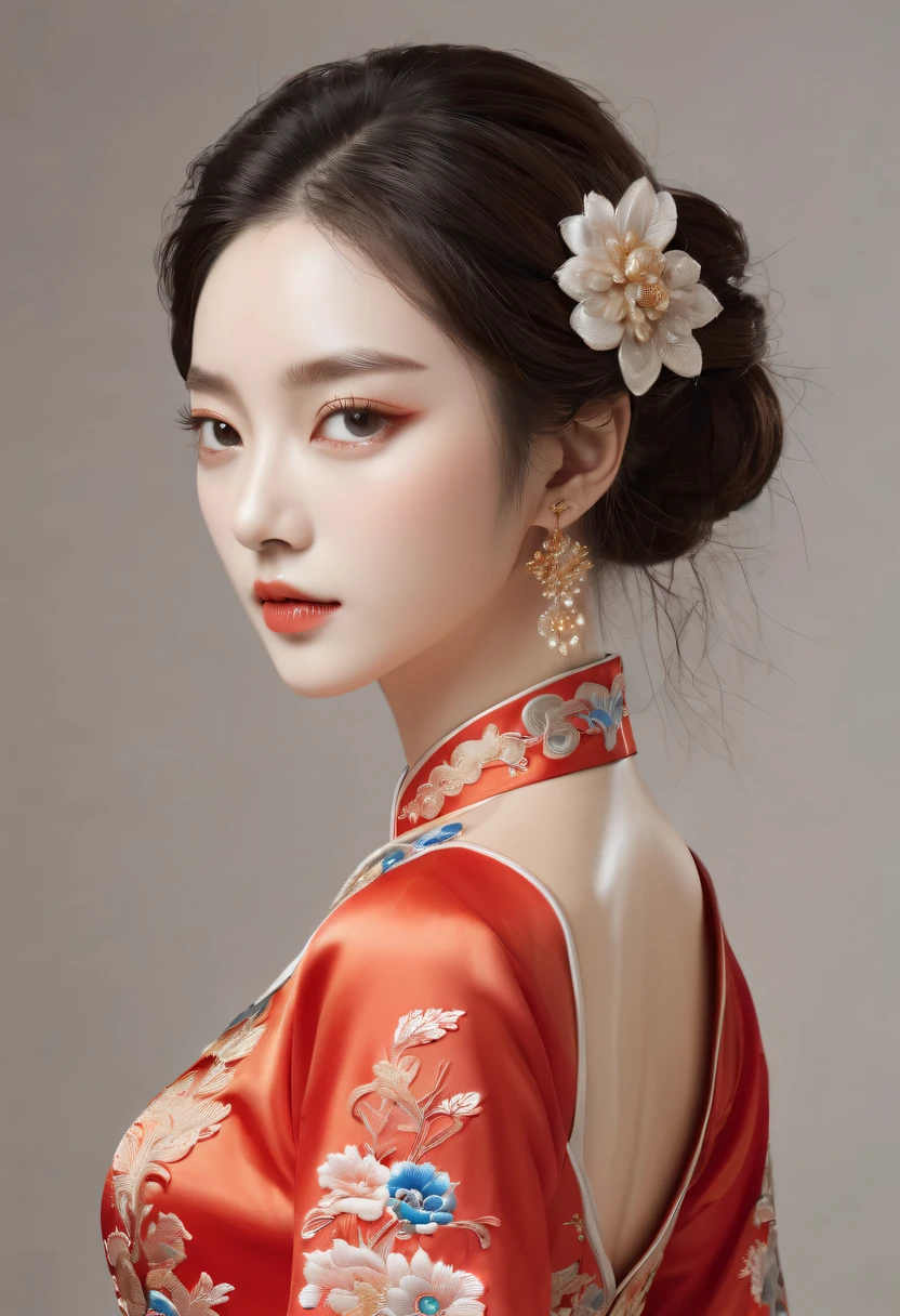 Draw an embroidery work,dragon embroidery,Chinese clothing design,Silk fabric,Symmetrical style