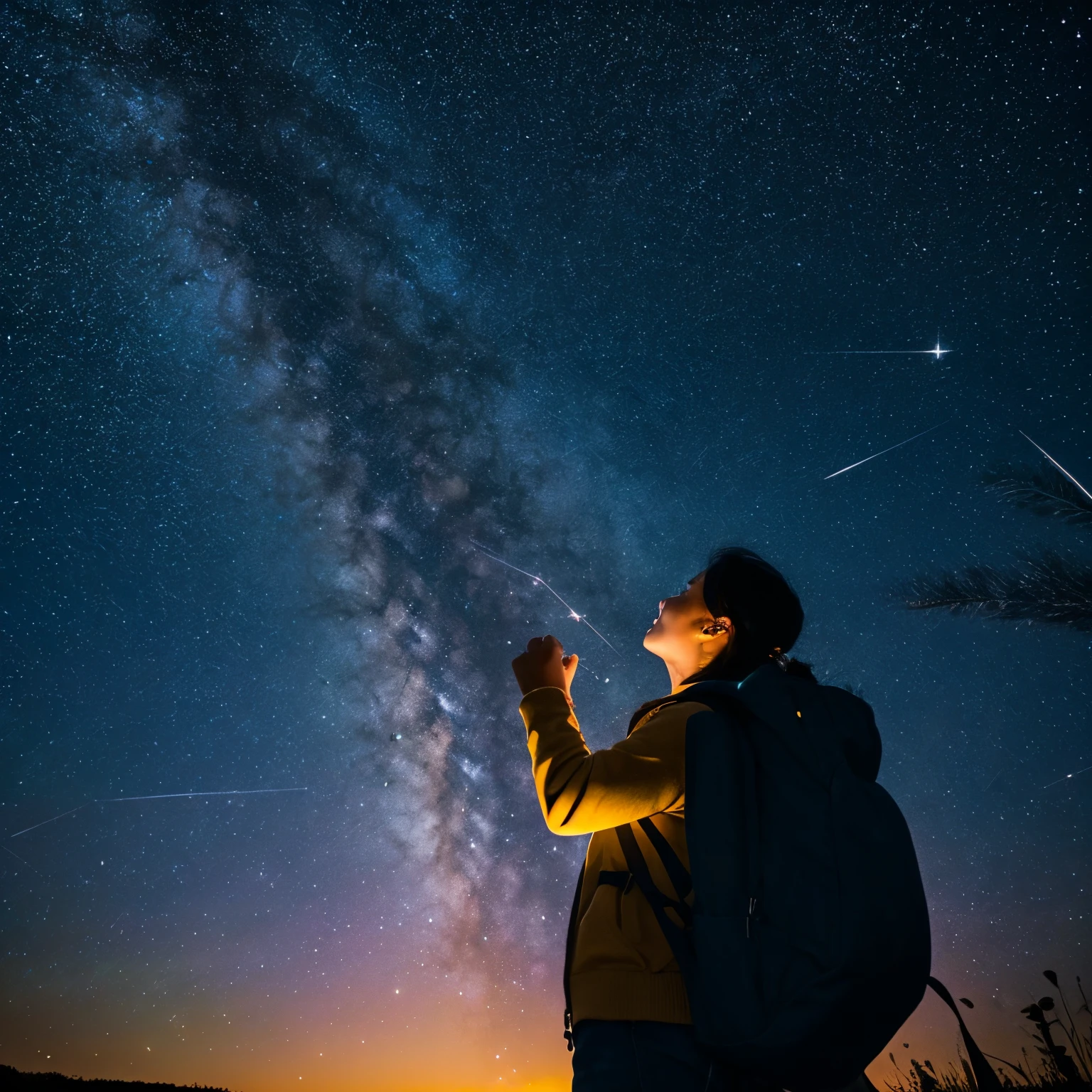 Parent and child looking up at the starry sky
