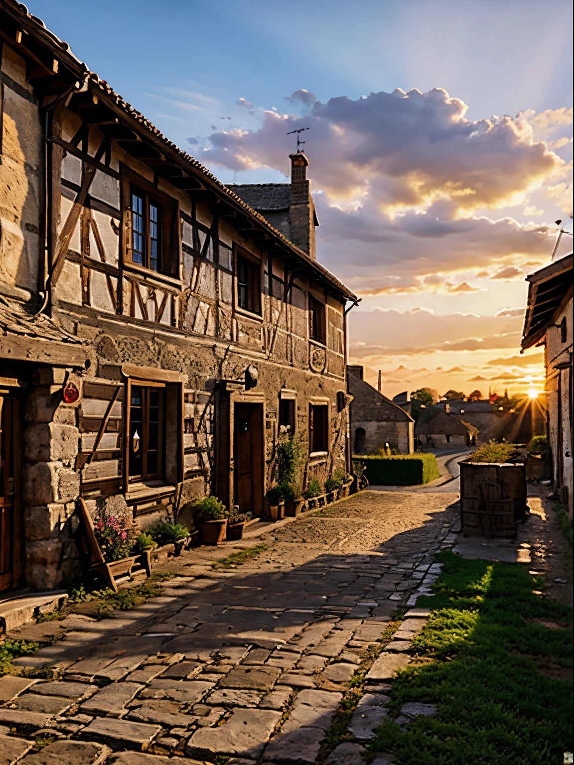(Medieval village store), sunset, beautiful