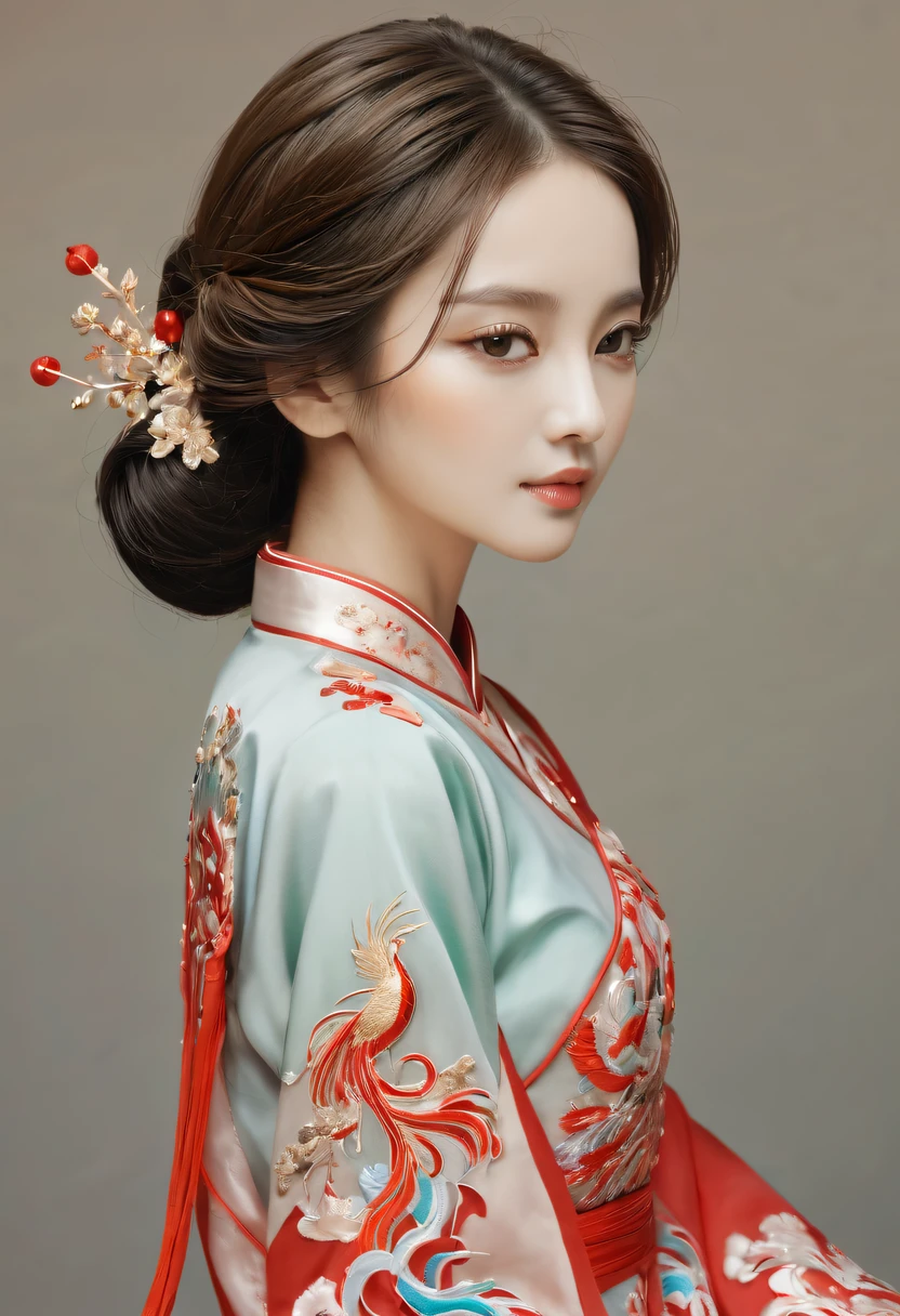 Draw an embroidery work,Phoenix embroidery,Chinese clothing design,Silk fabric,