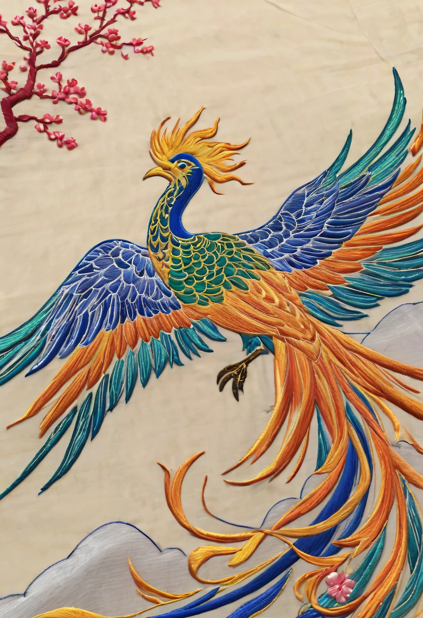 Draw an embroidery work，Phoenix embroidery，Chinese clothing design，Silk fabric，