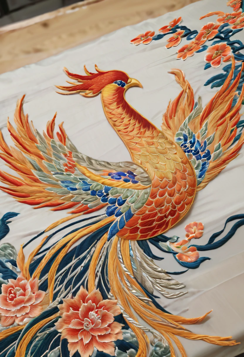 Draw an embroidery work,Phoenix embroidery,Chinese clothing design,Silk fabric,