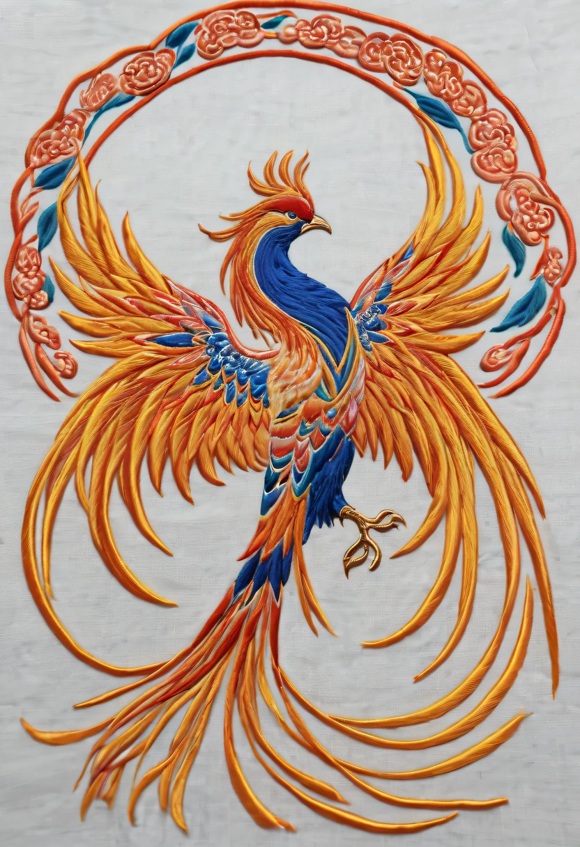 Draw an embroidery work,Phoenix embroidery,Chinese clothing design,Silk fabric,