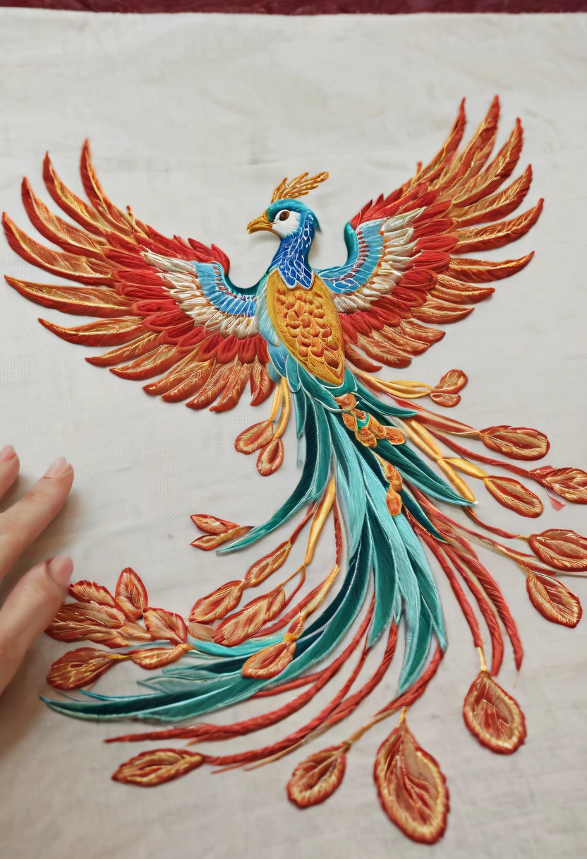 Draw an embroidery work，Phoenix embroidery，Chinese clothing design，Silk fabric，