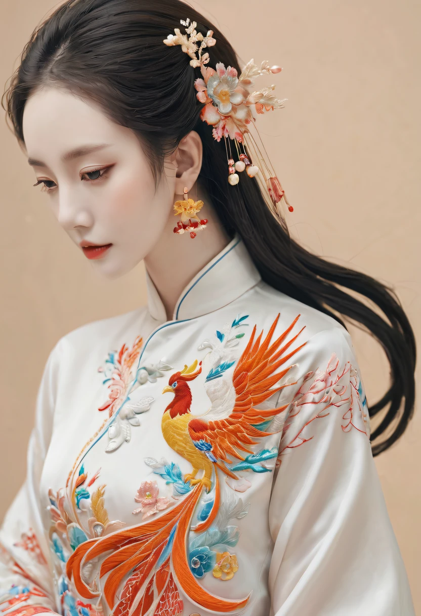 Draw an embroidery work,Phoenix embroidery,Chinese clothing design,Silk fabric,