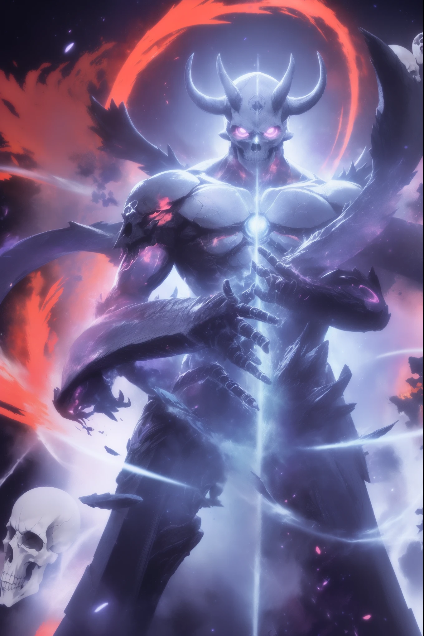 Personajes de anime，The glowing eyes are surrounded by skulls and flames., Hermoso dios masculino de la muerte, Badass Anime 8K, anime epic artwork, Anime Art Wallpaper 4K, Anime Art Wallpaper 4K, Anime Art Wallpaper 8K, Arte detallado del anime digital, Anime Wallaper, Fondo de pantalla de anime 4k, Arte de anime clave detallado, Fondos de pantalla de anime 4k, Anime Wallpaper 4k