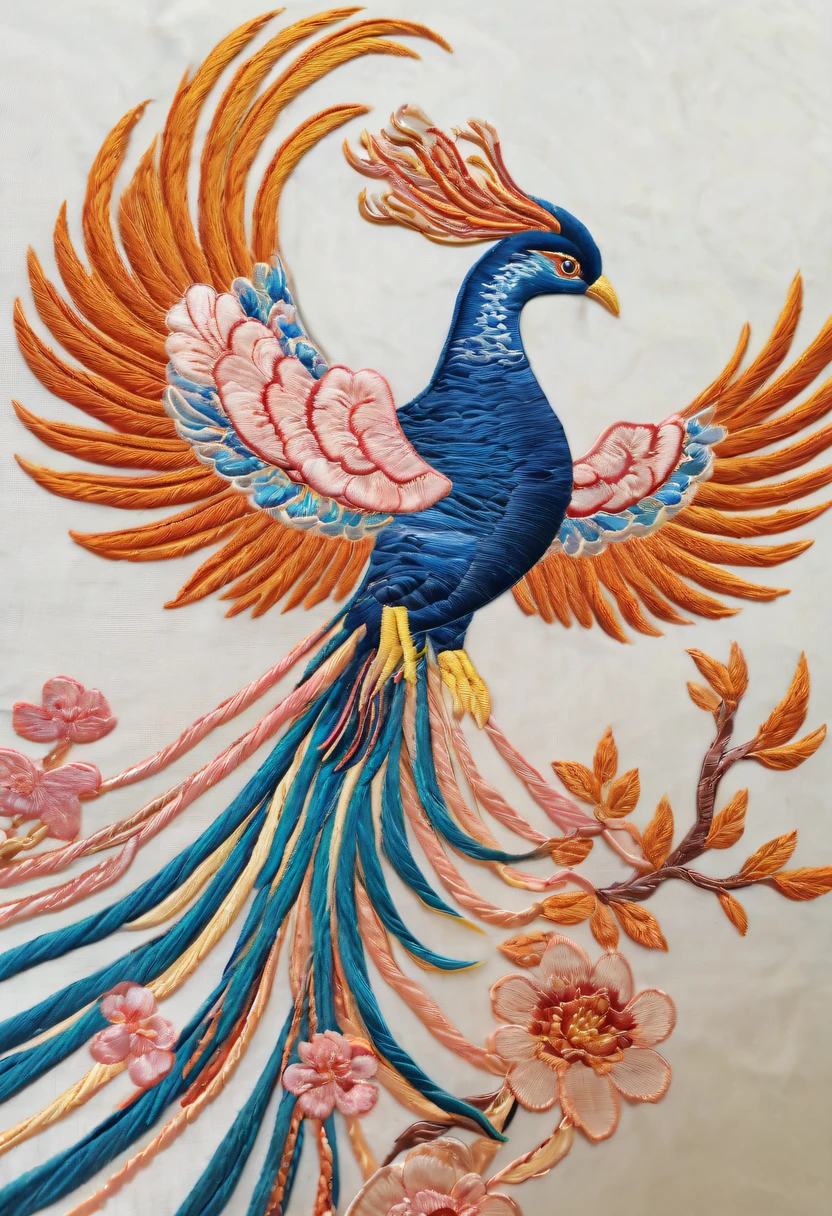 Draw an embroidery work,Phoenix embroidery,Chinese clothing design,Silk fabric,