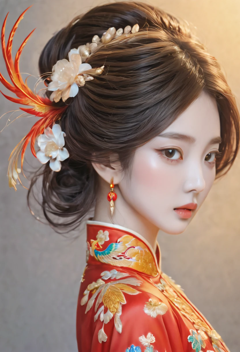 Draw an embroidery work，Phoenix embroidery，Chinese clothing design，Silk fabric，