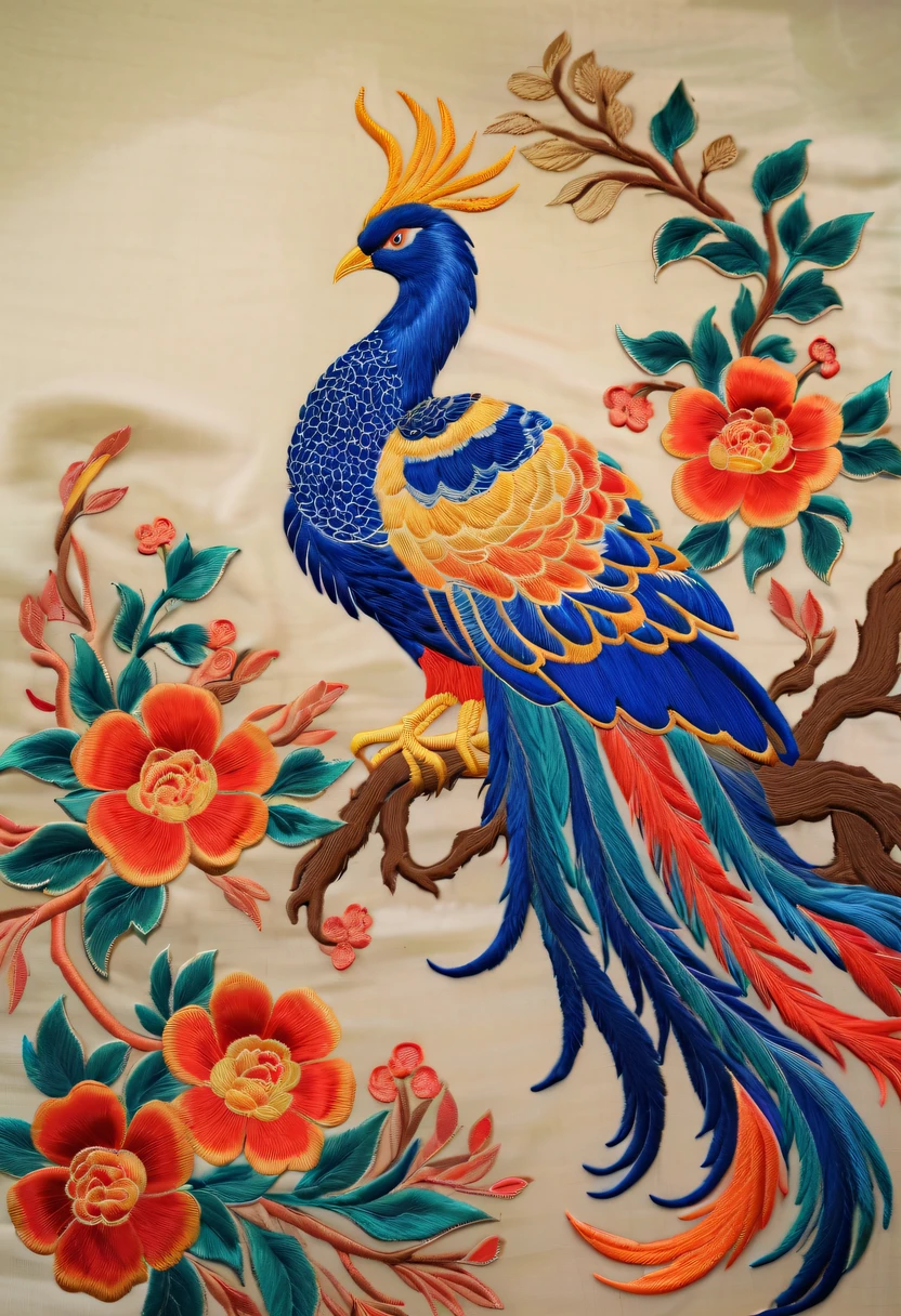 Draw an embroidery work,Phoenix embroidery,Chinese clothing design,Silk fabric,