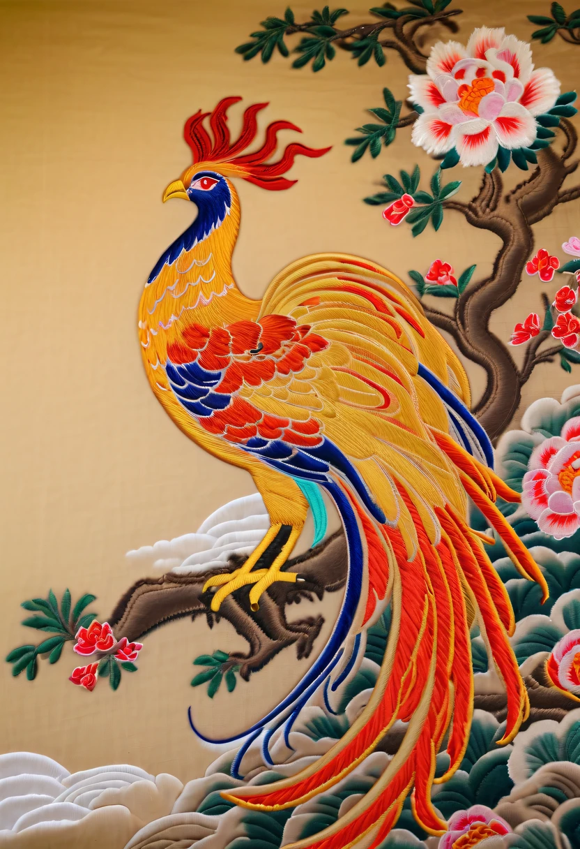 Draw an embroidery work,Phoenix embroidery,Chinese clothing design,Silk fabric,
