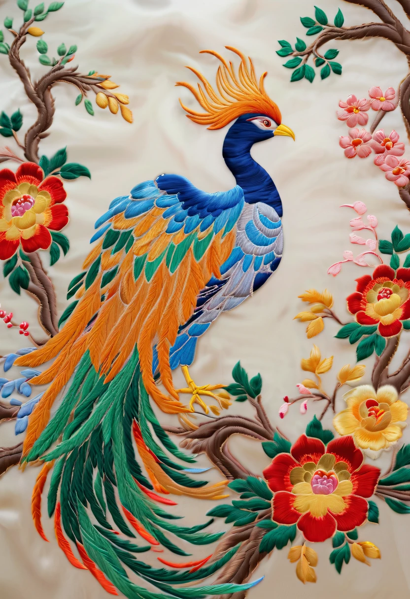 Draw an embroidery work,Phoenix embroidery,Chinese clothing design,Silk fabric,