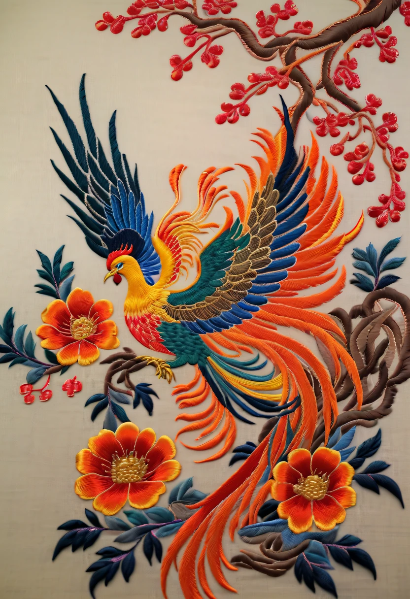 Draw an embroidery work,Phoenix embroidery,Chinese clothing design,Silk fabric,