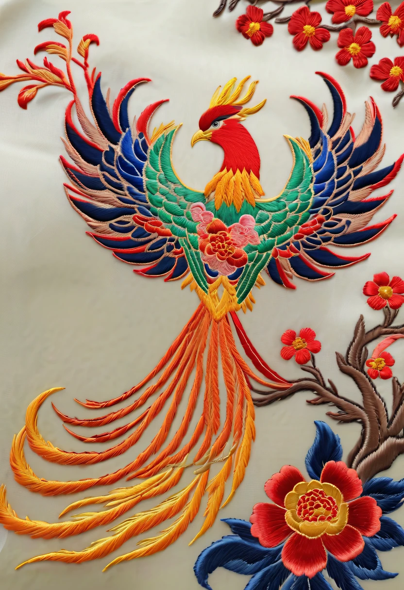Draw an embroidery work，Phoenix embroidery，Chinese clothing design，Silk fabric，