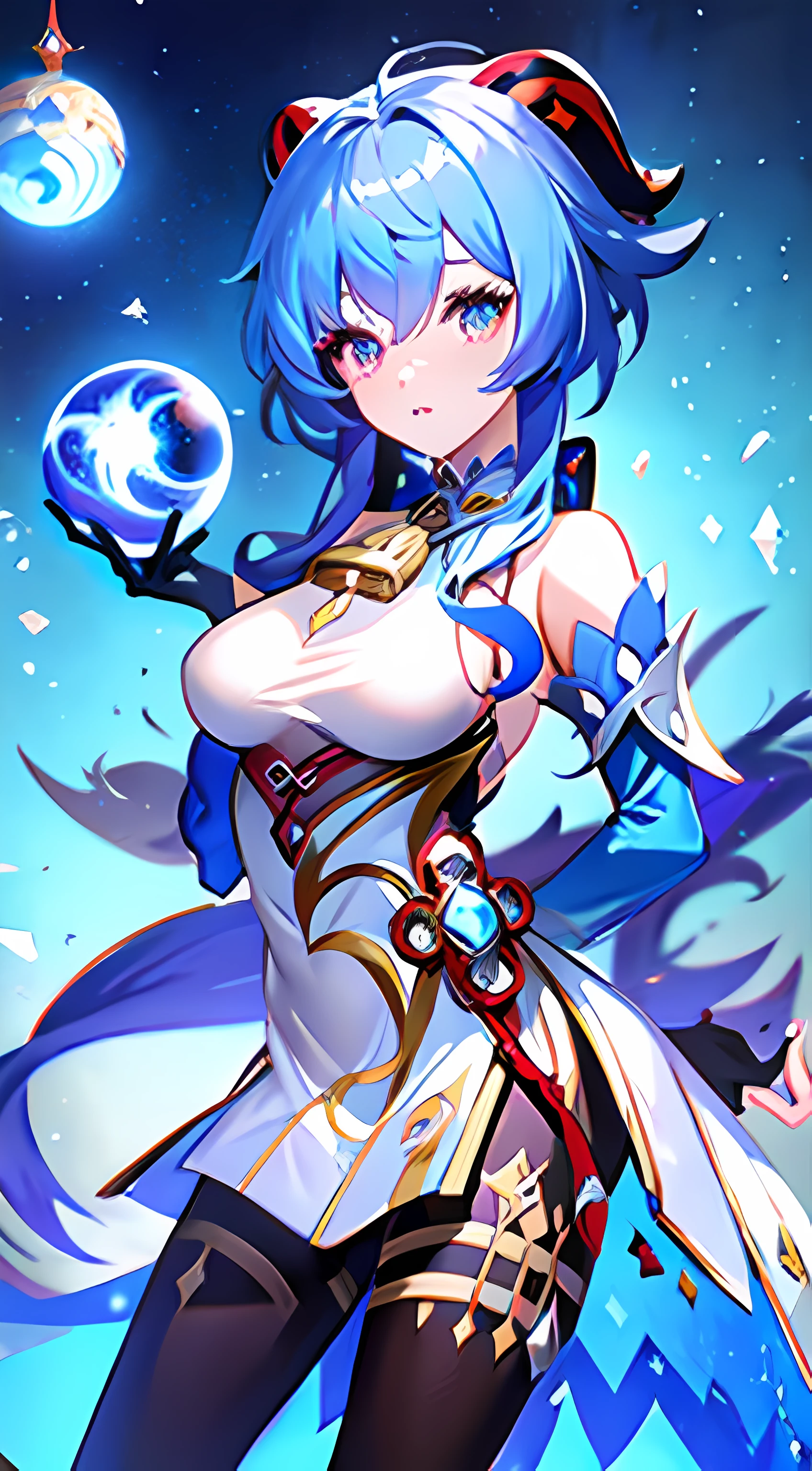 anime girl with blue hair and white dress holding a crystal ball, beautiful celestial mage, portrait knights of zodiac girl, ganyu from genshin impact, knights of zodiac girl, ganyu genshin impact, anime fantasy illustration, lunar goddess, anime fantasy artwork, anime goddess, anime arts, anime art, detailed digital anime art, beautiful fantasy anime, detailed anime art