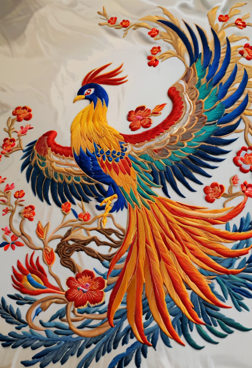 Draw an embroidery work,Phoenix embroidery,Chinese clothing design,Silk fabric,