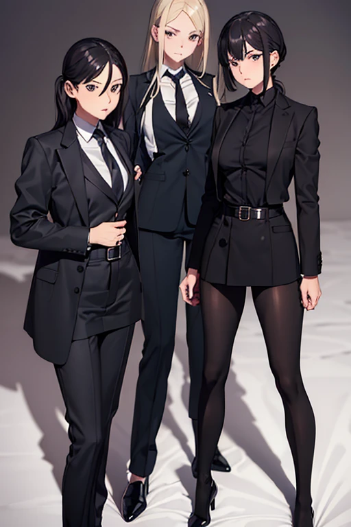 Suit,Collared shirt,Belt bag,Suspenders Black Miniskirt　garterbelts　knee high　Stockinglack Niso　Colorcon armpit sweat　perspiring　Side of both hands,Black jacket,Gaze,ample bosom,Armpit sweat,Exposing the armpits"Tight clothes、Cuffed、wristbands　Lying in bed
