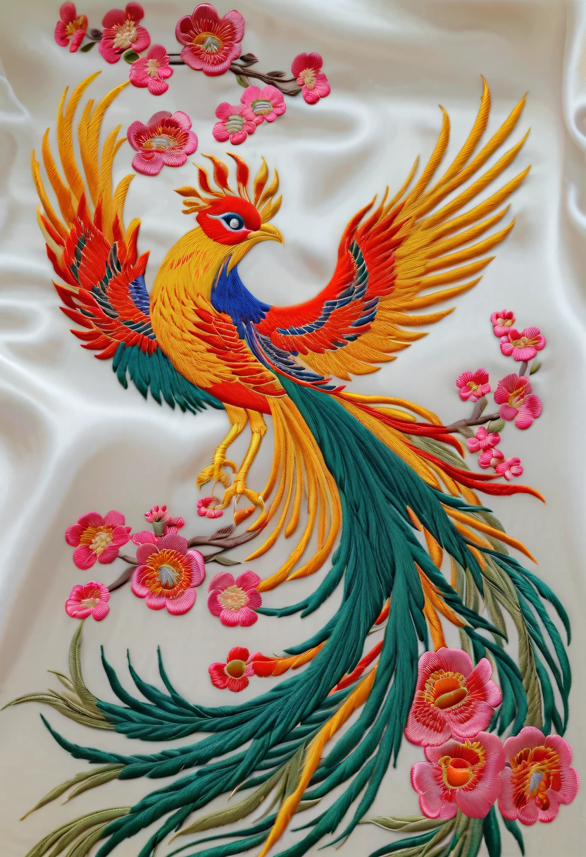 Draw an embroidery work，Phoenix embroidery，Chinese clothing design，Silk fabric，