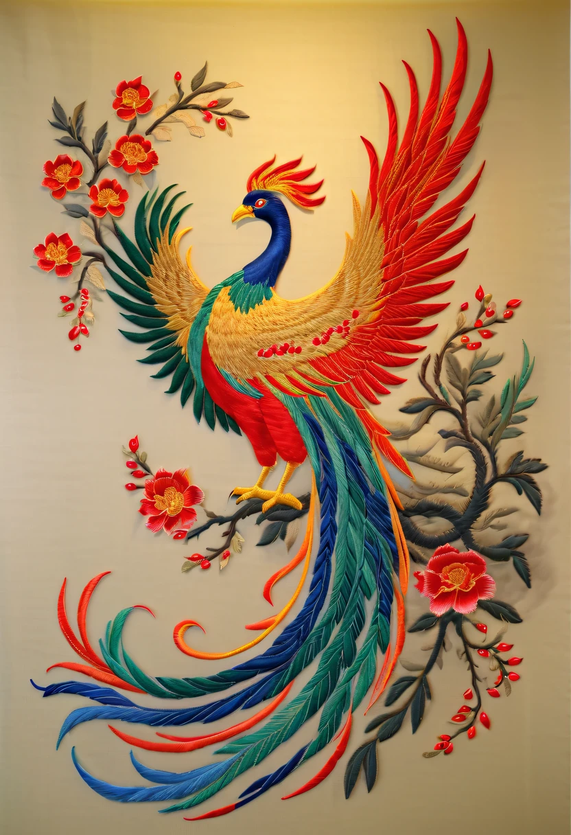 Draw an embroidery work,Phoenix embroidery,Chinese clothing design,Silk fabric,