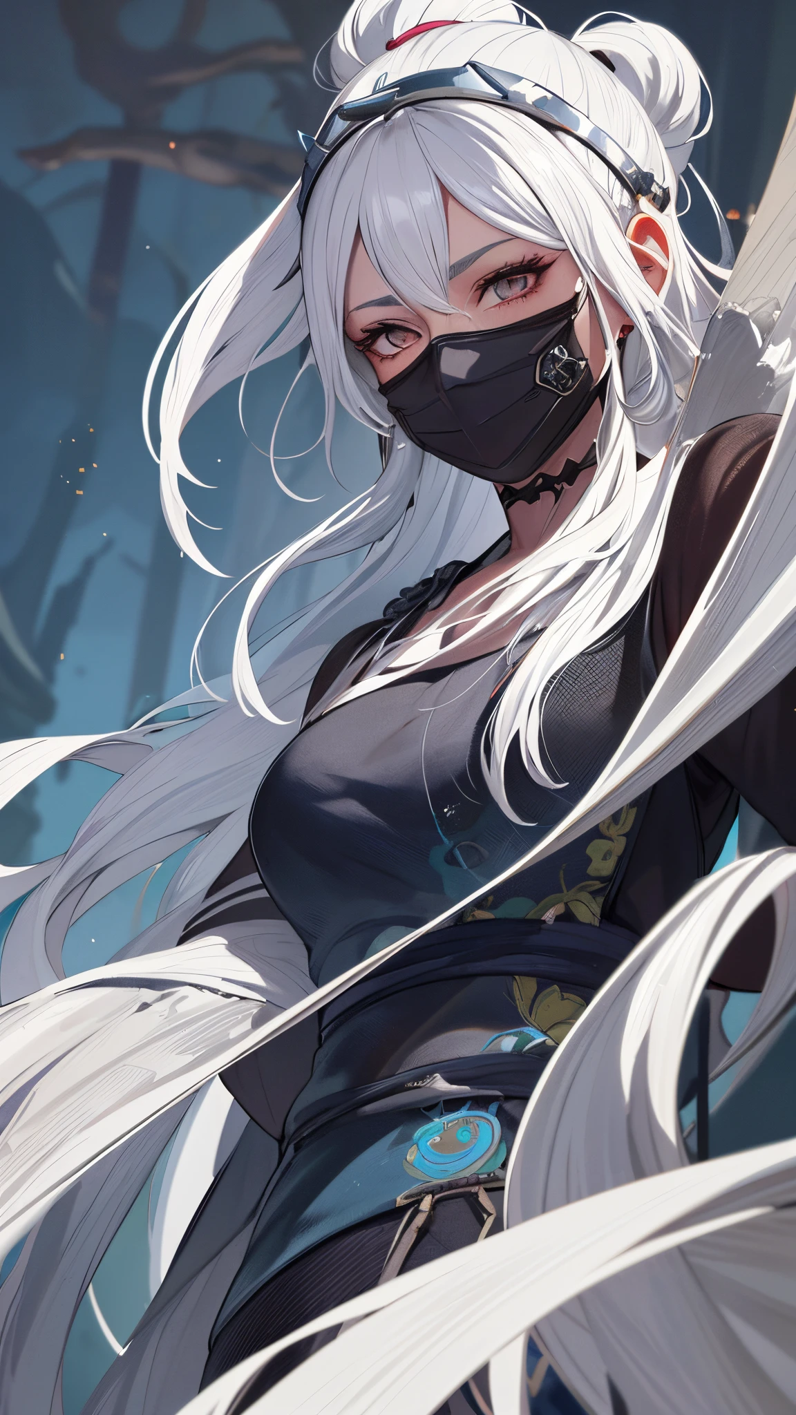 a close up of a woman with silver hair and a ((obsidian face mask)) , beautiful character painting, guweiz, artwork in the style of guweiz, white haired deity, by Yang J, epic exquisite character art, stunning character art, by Fan Qi, by Wuzhun Shifan, guweiz on pixiv artstation