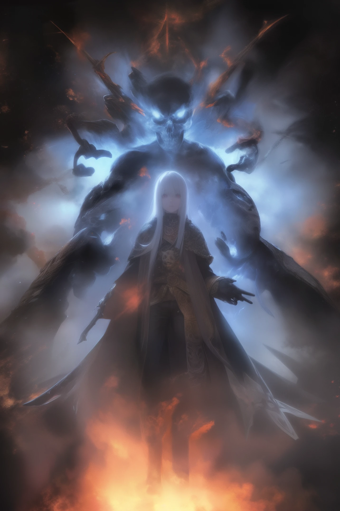 Personajes de anime,The glowing eyes are surrounded by skulls and flames., Hermoso dios masculino de la muerte, Badass Anime 8K, anime epic artwork, Anime Art Wallpaper 4K, Anime Art Wallpaper 4K, Anime Art Wallpaper 8K, Arte detallado del anime digital, Anime Wallaper, Fondo de pantalla de anime 4k, Arte de anime clave detallado, Fondos de pantalla de anime 4k, Anime Wallpaper 4k