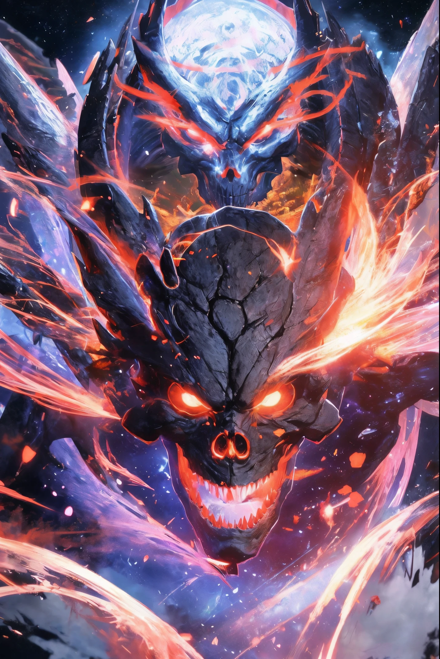 demonic woman with glowing eyes and a demon face surrounded by skulls, an ominous fantasy illustration, evil godess, style of jeff soto, mouth of hell, by Chris Rahn, in style of dark fantasy art, shamanic dmt horror art, inspired by Aleksi Briclot, fantasy horror art, horror fantasy art, horror surreal art, nightmarish illustration