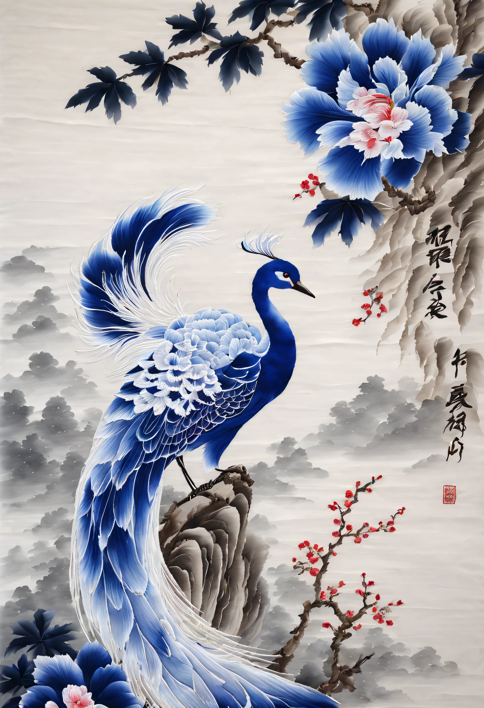 Embroidery works,embroidery，tapestry of rank， (Translucent blue ETA embroidery hanging on the wall）, silky silk thread, line sleek, ,Agile white tail and fins, Lots of white space (Background with:  white chinese silk),  Silk Suzhou Embroidery, Ink painting and watercolor,, Realistic embroidery details, hyper HD, super detailing, 16k,