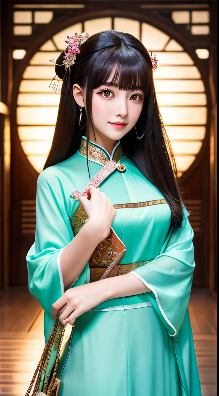 (Anime style)(quadratic element)An ancient Chinese beauty, charming temperament, Flowing long skirt, Clear face, Beautiful eyes, Surrounding osmanthus, Perfect body structure proportional、masuter piece,