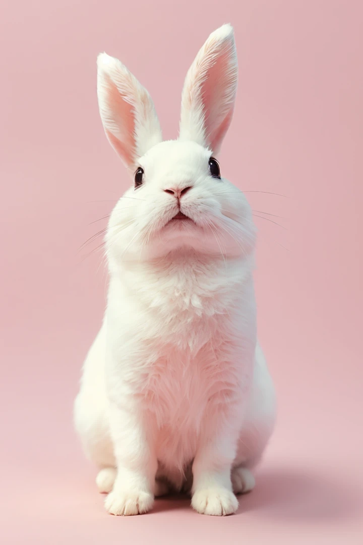 The background is blurry,pastel colored rabbit,Lavender color background, hight resolution,adorable rabbit looking at camera,Smiling