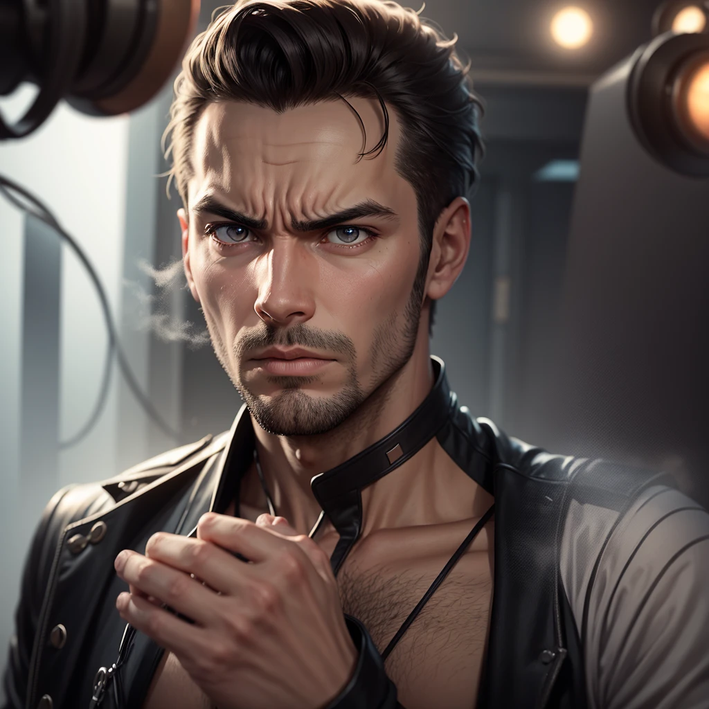 create same image male , realistic angry expression serious look same hair