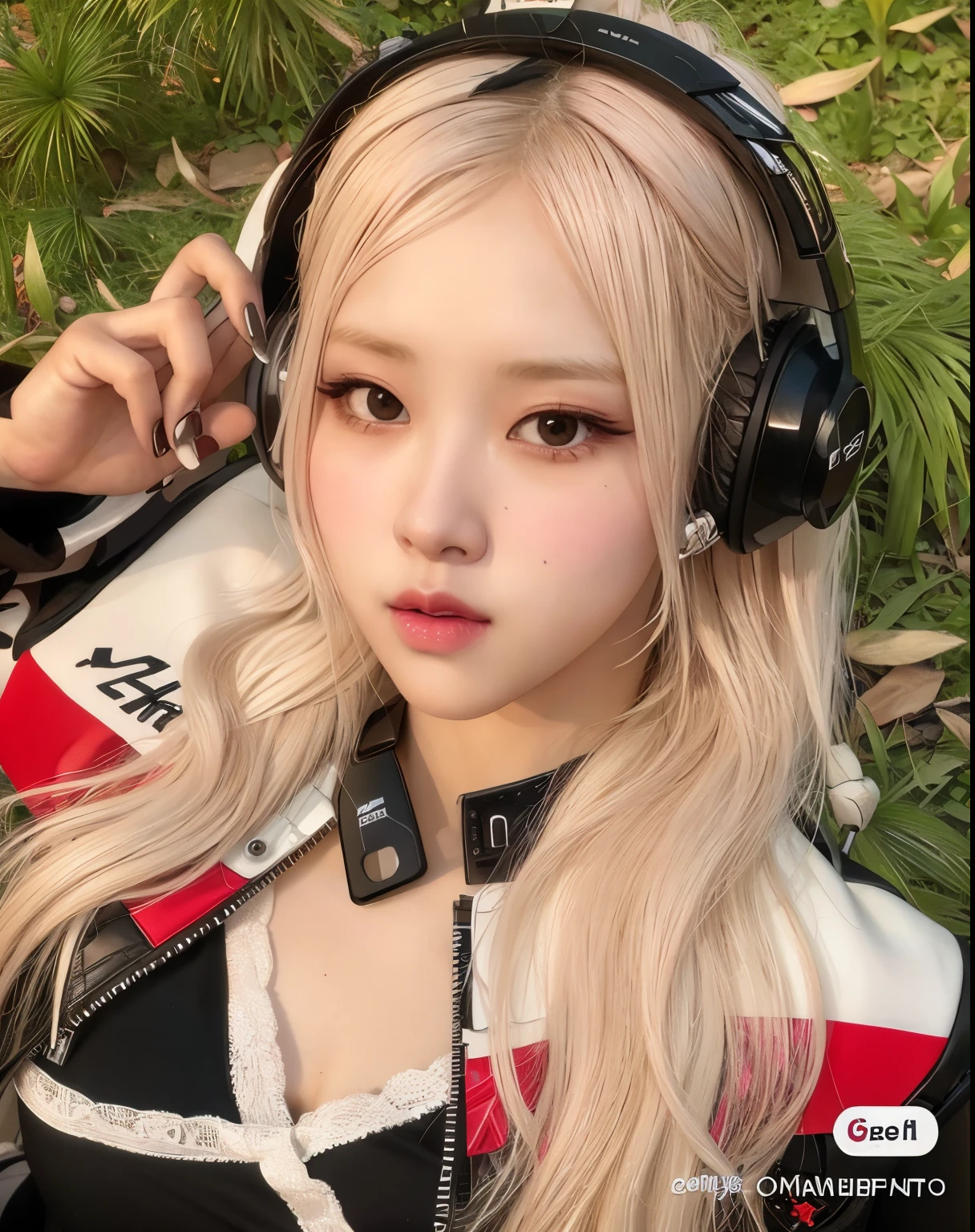 blond haired girl with headphones on sitting on a motorcycle, belle delphine, perfect white haired girl, with head phones, with headphones, artwork in the style of guweiz, cl, portrait of jossi of blackpink, roseanne park of blackpink, ava max, ig model | artgerm, inspired by Yanjun Cheng, e-girl, e - girl