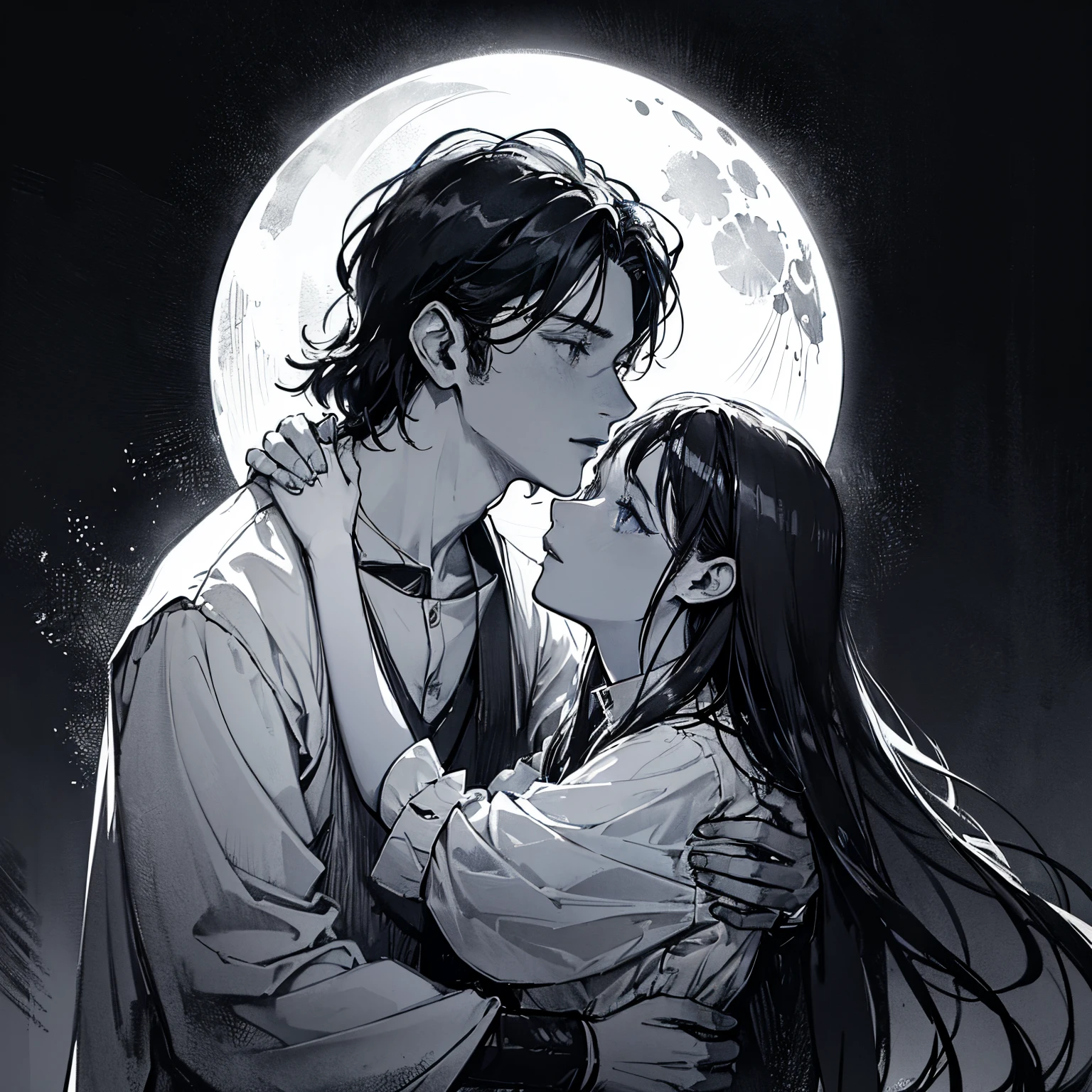 Two men and two women、Girl with long black hair, Beautiful detailed eyes, And beautiful detailed lips, Intertwined with a brown-skinned werewolf man with short white hair.. They are hugging each other, Looking into each other's eyes, And hold hands tightly. The stage is a dark night shrouded in fog..
The work is a beautiful oil painting., Created with maximum detail and realism. Brush strokes are extremely fine, Capture every nuance and texture. The overall composition is a portrait, Depicts the deep bond and love between a girl and a werewolf..
The color palette is rich and vibrant, Deep blues and purples dominate the foggy night. The girl's hair contrasts with the darkness, Shining with glossy black. the light shines on their faces, Casts soft shadows that create depth and mystery。.
The lighting is also atmospheric and moody., With the moonlight breaking through the fog, Cast a fantastic glow on the figure. The werewolf's white hair shines in the moonlight, The girl's face was softly illuminated, Emphasize her delicate features.
This masterpiece guarantees the highest quality and attention to detail, Emphasis on ultra-detailed depiction. As a result、The emotions shared between a girl and a werewolf are depicted photorealistically.。. This prompt is、the power of love、Shows the connection between two beings from different worlds。, Capturing moments of intimacy and tenderness in the dark.