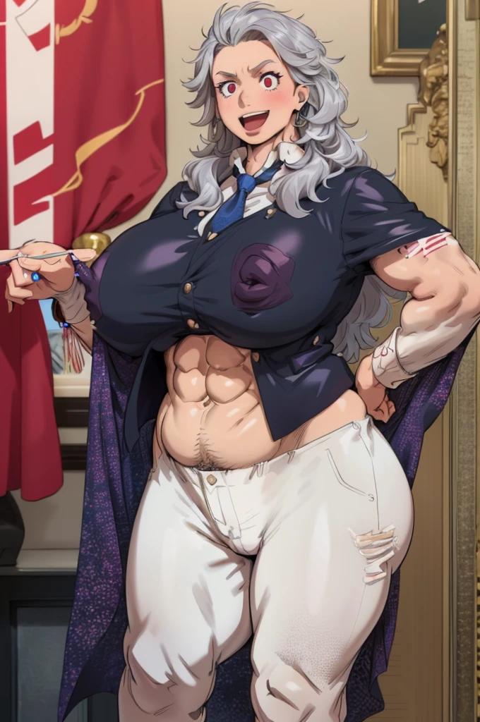 noi, nun, big breast,white boots, pants,cloak, musclegirl, standing,, smile, long hair, catedral, vest, portrait, full body,