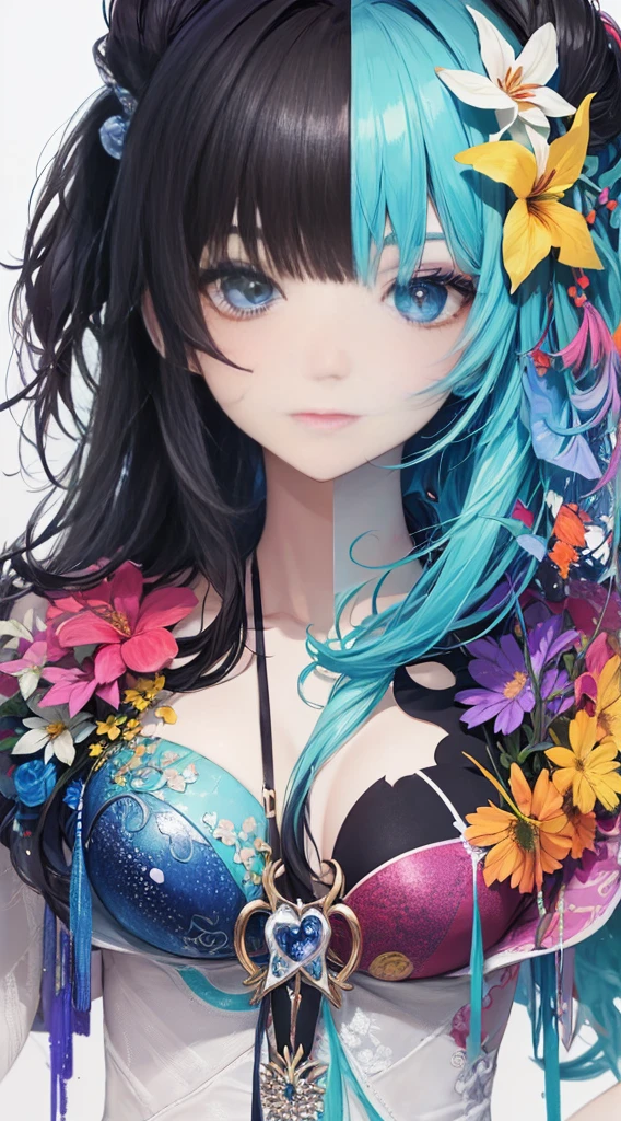 (tmasterpiece:1.1),(Best quality:1.1),(HighDynamicRange:1),ambient light,Super quality,( Super detailed original image),(1 sister, upper part of body),((harajuku fashion)),((flower with human eyes, flower eyes)),double contact,A fusion of fluid abstract art,error occured,(Original illustration composition),(Limited color mixing, Minimalist art style, Geometric artstyle, butterflys, artistically),
