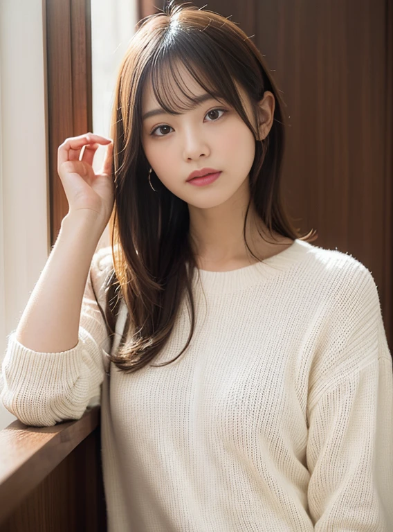 White knitted sweater、short-cut、white backgrounid