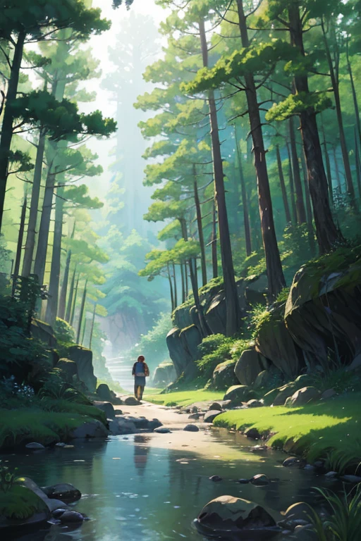 Anime scene of a boy and a girl with a dog in the forest, boromir in an anime world, Boromir in the 1980s\'s anime world, anime lush john 8k forest, ghibli screenshot, ghibli studio anime style, Ghibli Nausicaa of the Valley of the Wind, ghibli artstyle, kinematics, In Studio Ghibli style, studio ghibli artstyle, Ghibli animation style