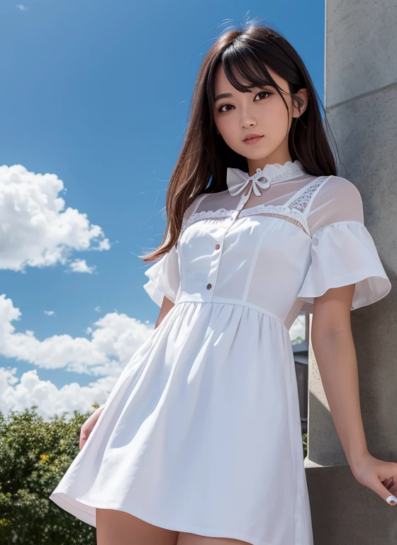 (8k, best qualtiy, tmasterpiece: 1.2), (realisticlying, realisticlying: 1.37), 超詳細, 1 rapariga, adolable, Solitude, Beautiful detailed sky, Detailed café, natta, sitted, date, (nose blushing), (ssmile: 1.15), (Keep one's mouth shut) small, beautifuldetails, (collared shir: 1.1), natta, dampnesusiness attire, Sateen, white lace chemise, (short detailed hair: 1.2), Floating Hair NovaFrogStyle,