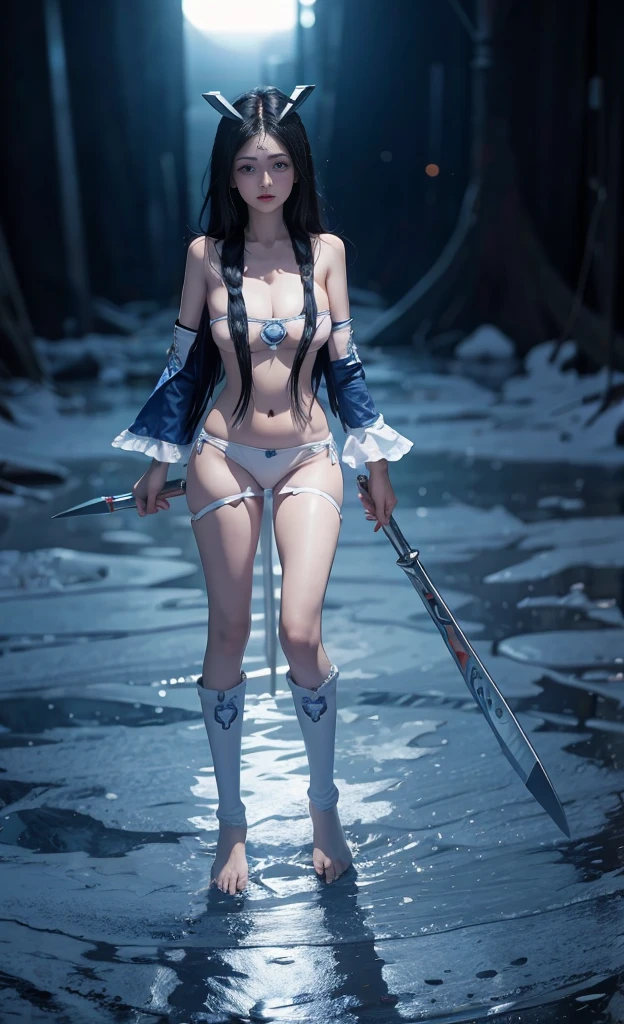 Orange hair,Nice face,blue bikini armor,Heterochromatic pupil,fully body photo,half moon,under moonlight,(tmasterpiece:1.1),(Best quality:1.1),(HighDynamicRange:1),ambient light,Super quality,( Super detailed original image),(1 Sister, Upper part of the body),((harajuku fashion)),((flower with human eyes, flower eyes)),double contact,A fusion of fluid abstract art,An error occurred,(Original illustration composition),(Limited color mixing, Minimalist art style, butterflys, artistically),比基尼
