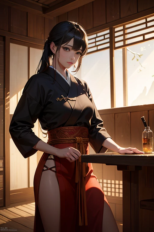 A wooden barrel with a wooden handle next to a wooden frame, stirring something made of wood. The inspiration comes from Dongyang, Selangor, and Jiangkou. Inspired by the painting "Qiwentianjiang". A wooden toilet, traditional Japanese style. Inspired by Gatōken Shunshi and Hero Domoto. Bamboo. (best quality, 4k, 8k, highres, masterpiece:1.2), ultra-detailed, (realistic, photorealistic, photo-realistic:1.37), HDR, UHD, studio lighting, ultra-fine painting, sharp focus, physically-based rendering, extreme detail description, professional, vivid colors, bokeh. Portraits, landscape, horror, anime, sci-fi, photography, concept artists. Warm color tones. Soft lighting effects.