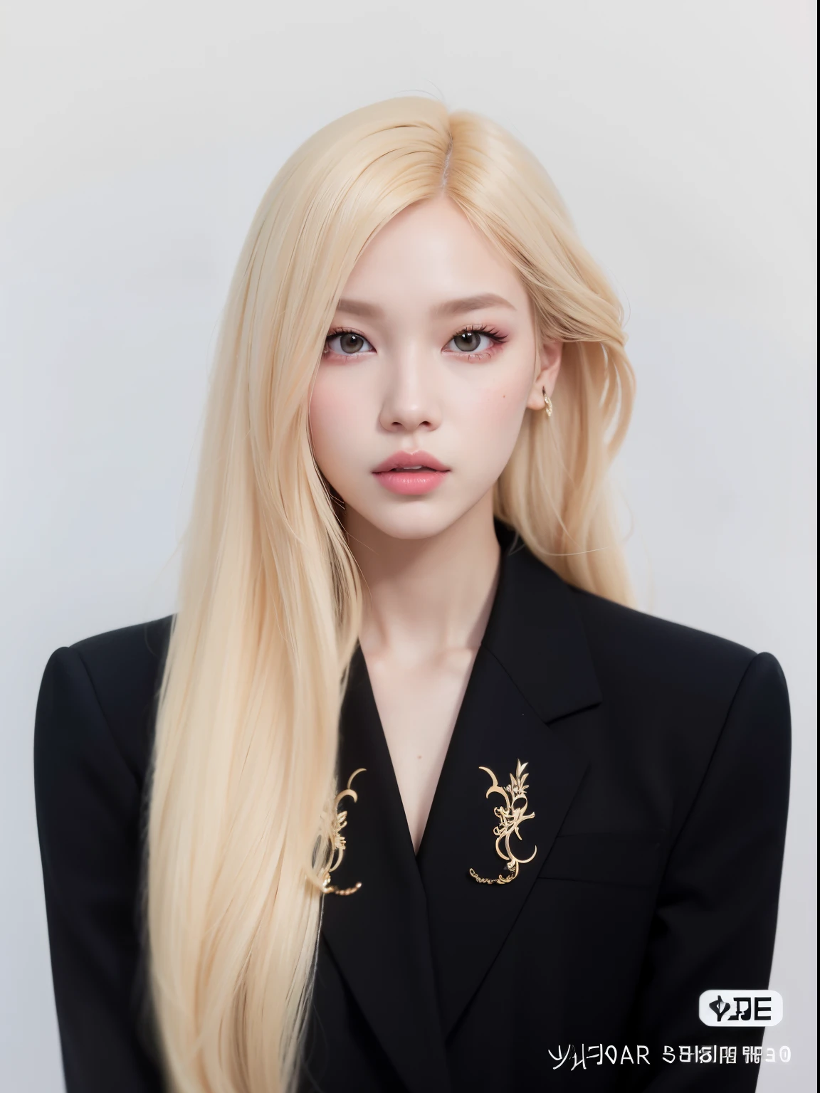 a close up of a person with long blonde hair wearing a suit, portrait of jossi of blackpink, inspired by Yanjun Cheng, portrait jisoo blackpink, digital art of an elegant, portrait of kpop idol, jossi of blackpink, portrait of female korean idol, in the art style of bowater, render of april, leaked image, fan art, blackpink jennie